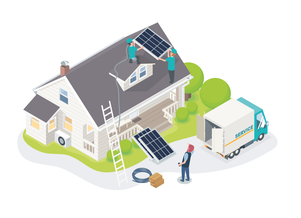 Illustration de l'installation de panneau solaire sur le toit d'une maison